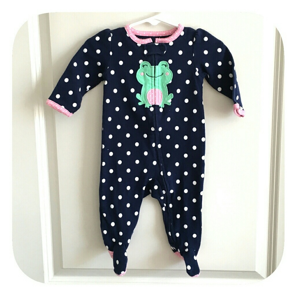 ❤Navy and Pink Baby Girl frog footed sleeper